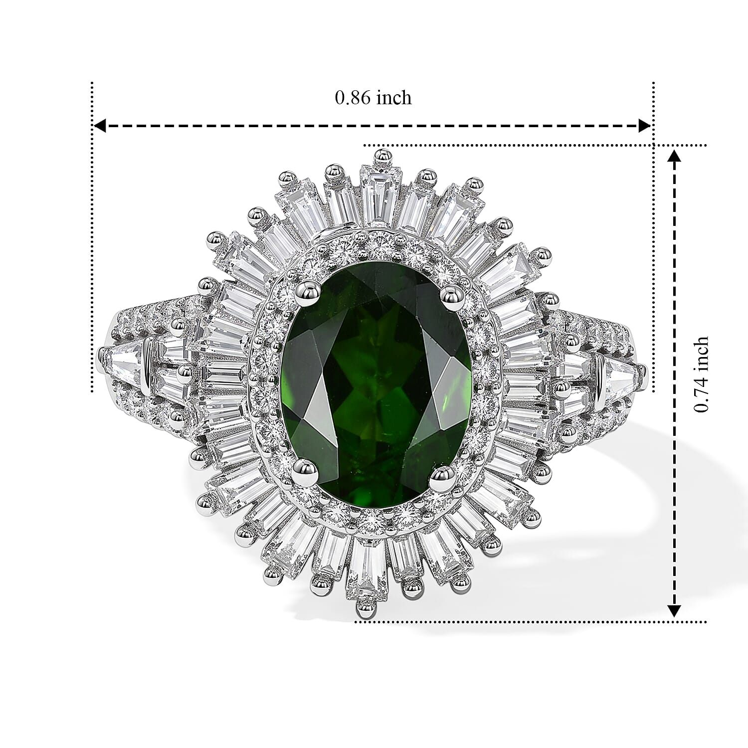 D'Joy Premium Chrome Diopside and Moissanite 3.10 ctw Sunburst Halo Ring in Rhodium Over Sterling Silver (Size 10.0)