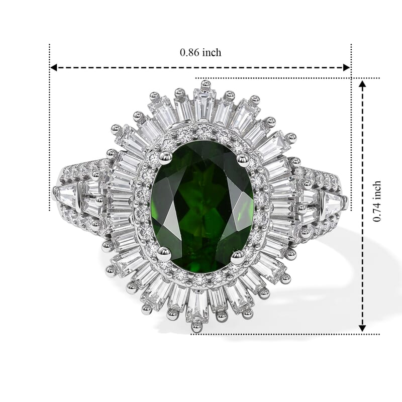 D'Joy Premium Chrome Diopside and Moissanite 3.10 ctw Sunburst Halo Ring in Rhodium Over Sterling Silver (Size 10.0)