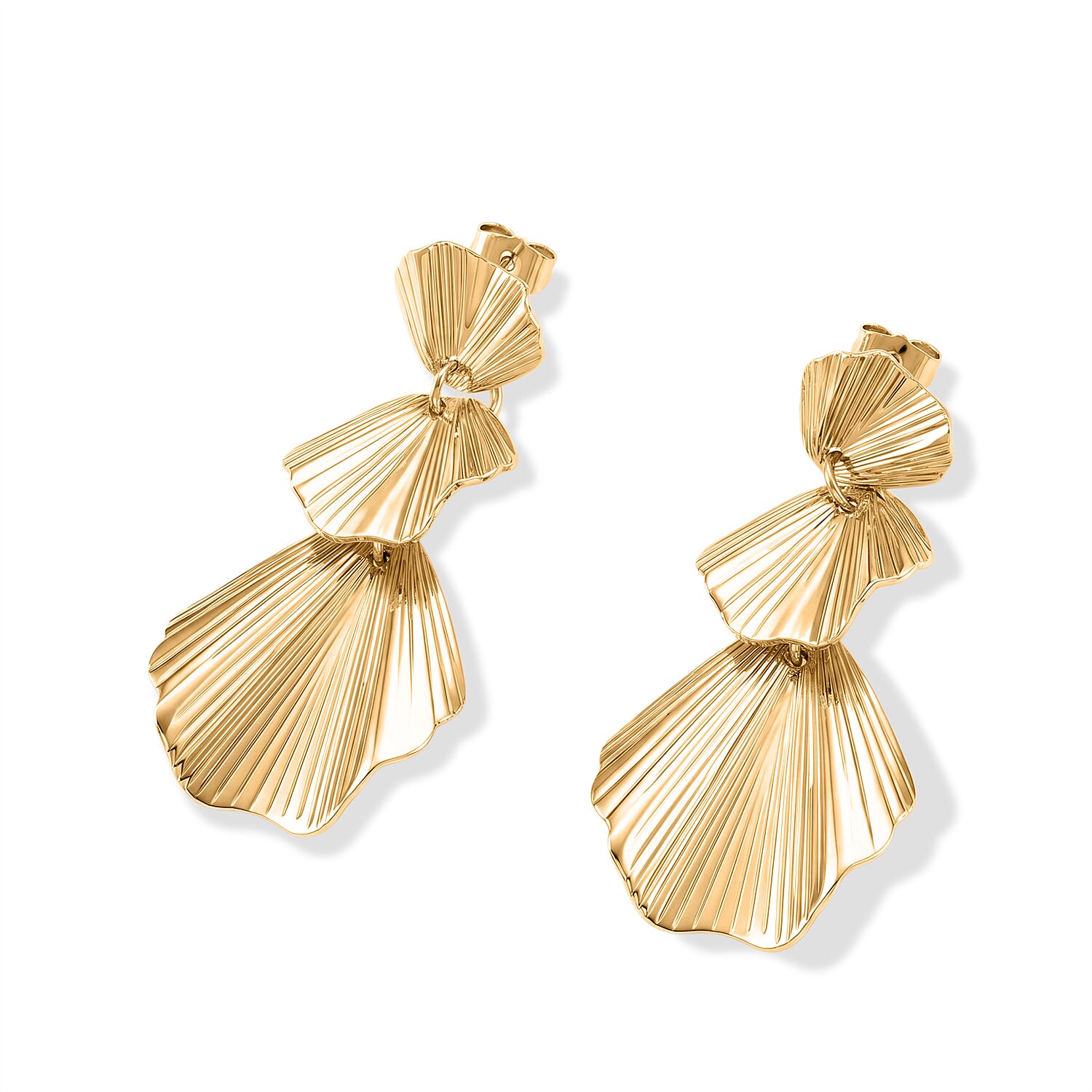 Layered Shell Drop Earrings in ION Plated YG Stainless Steel
