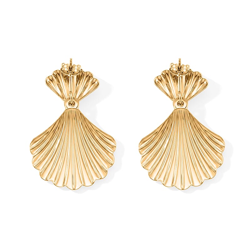 Classic Fan Shell Earrings in ION Plated YG Stainless Steel