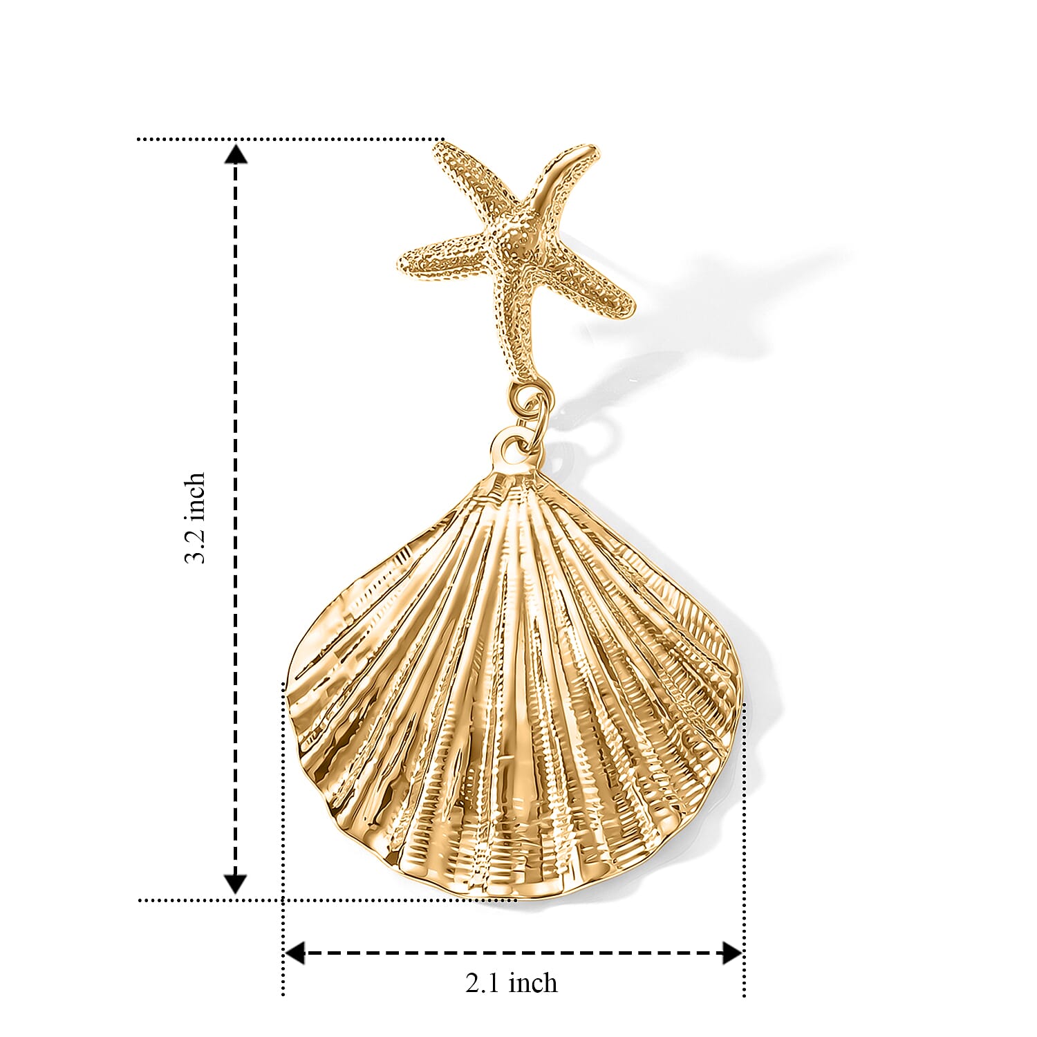 Starfish and Shell Drop Earrings in ION Plated YG Stainless Steel