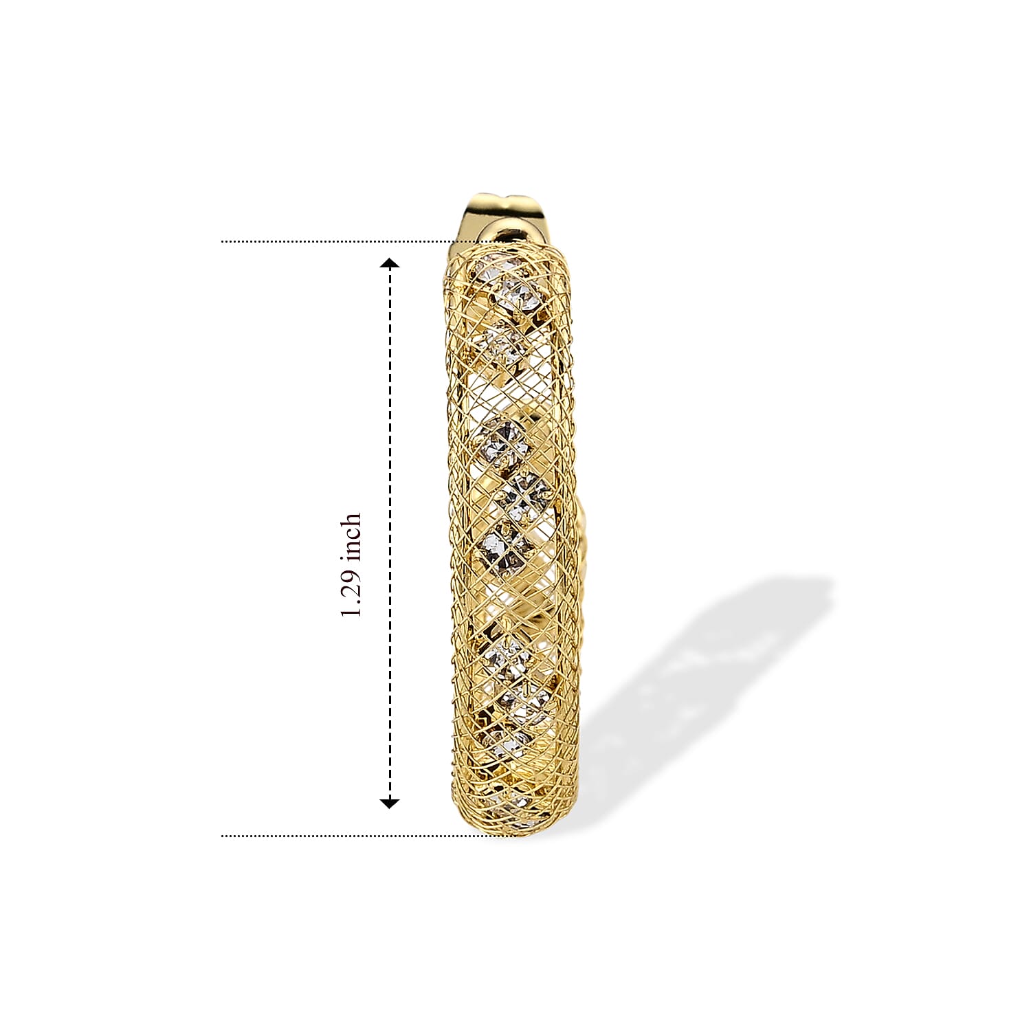 Simulated Diamond Twisted Mesh Hoop Earring in Goldtone