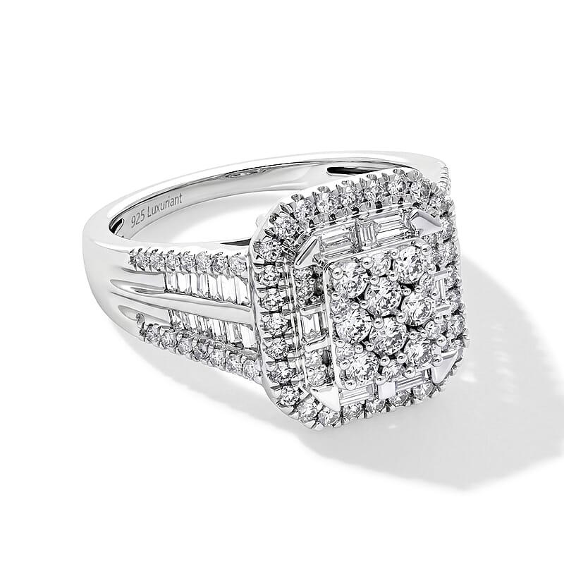 Luxuriant Lab Grown Diamond (G-H, SI) Ring in Rhodium Over Sterling Silver (Size 7)