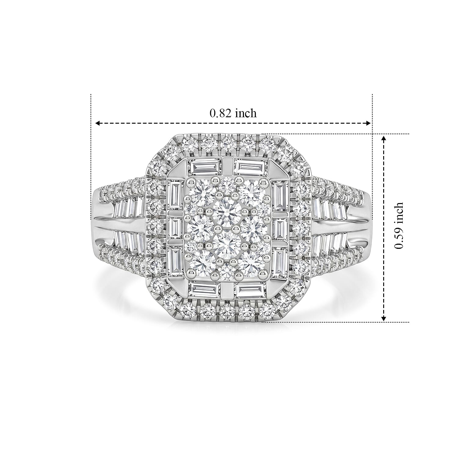 Luxuriant Lab Grown Diamond (G-H, SI) Ring in Rhodium Over Sterling Silver (Size 7)
