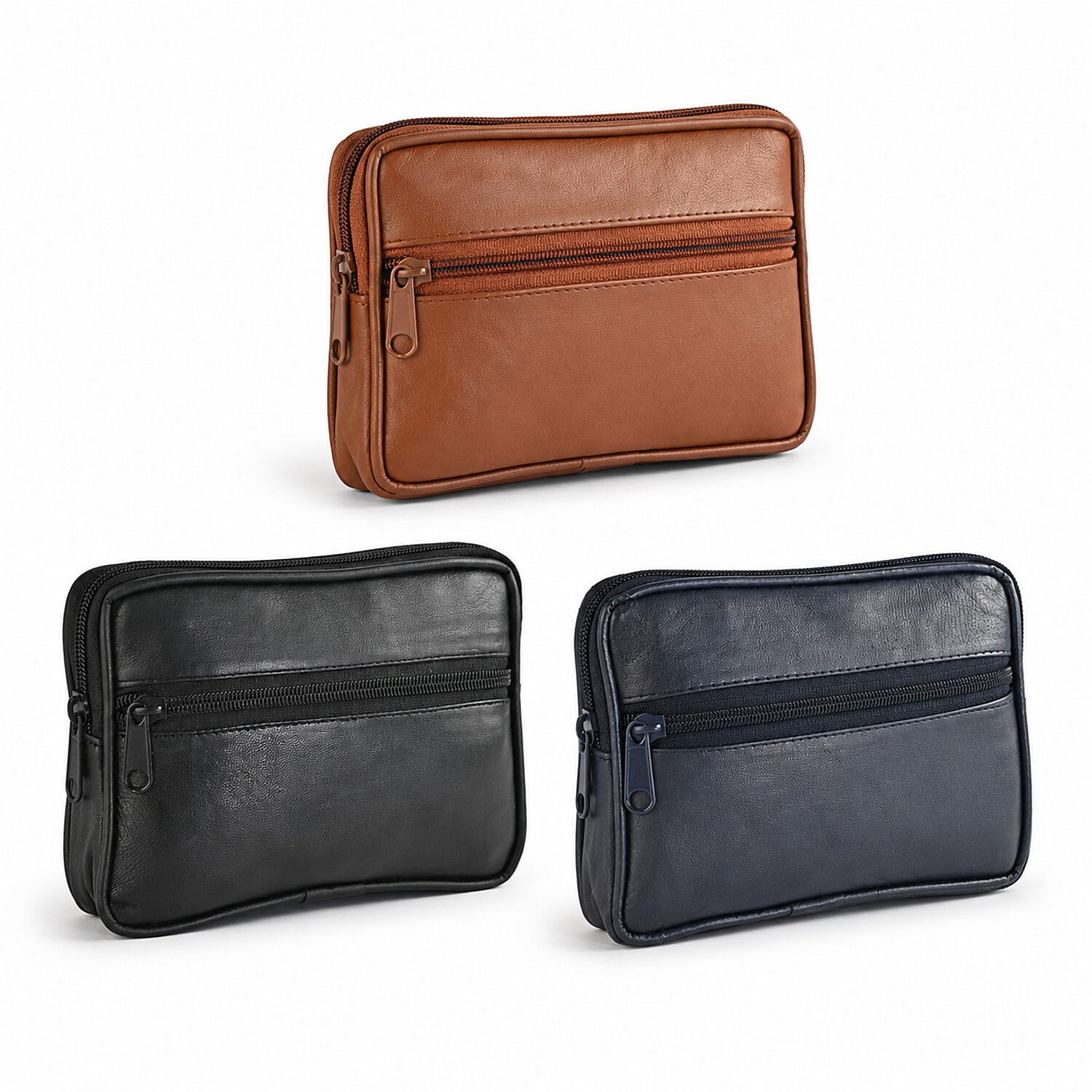 Set of 3 Black, Navy and Tan 100% Genuine Leather Pouch