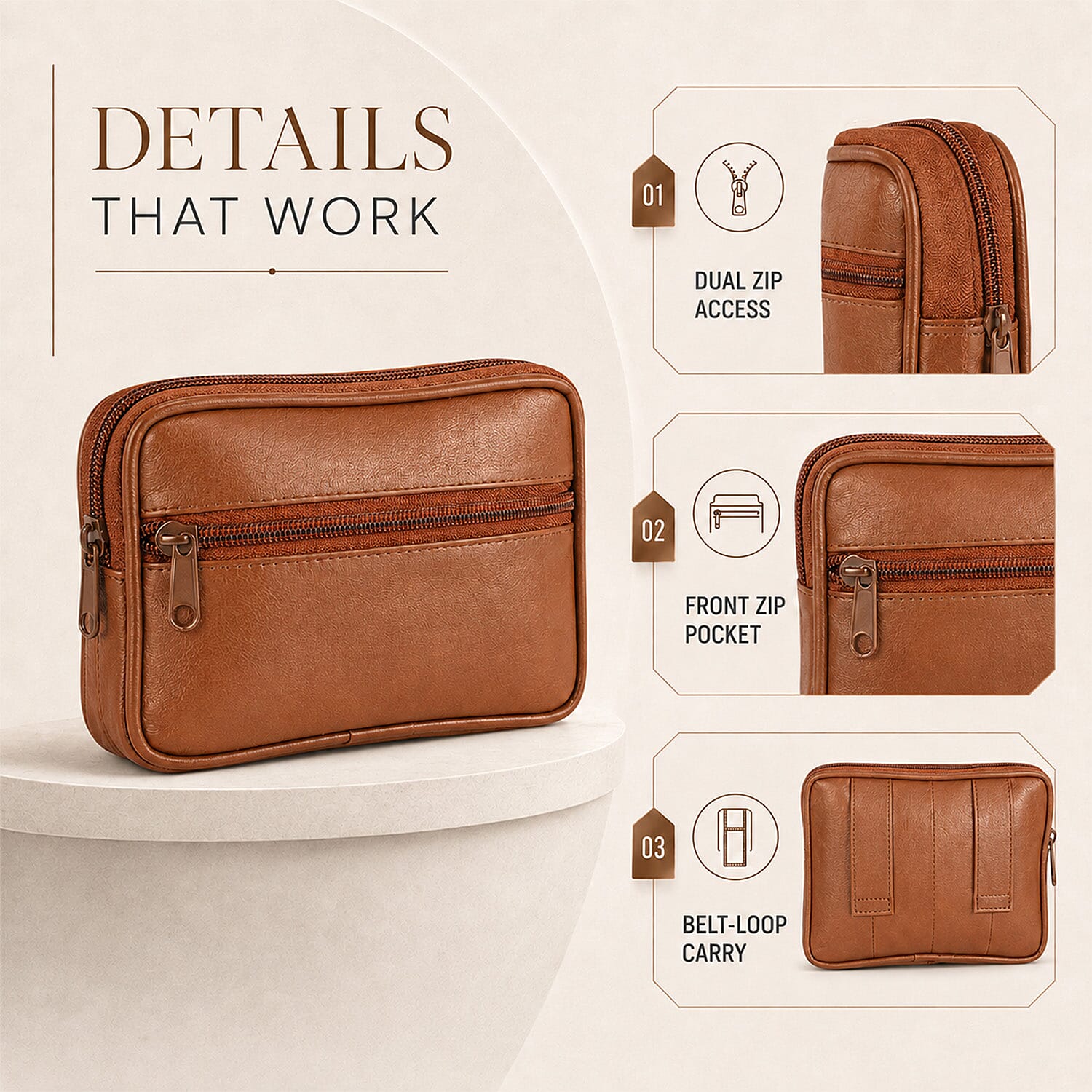 Set of 3 Black, Navy and Tan 100% Genuine Leather Pouch