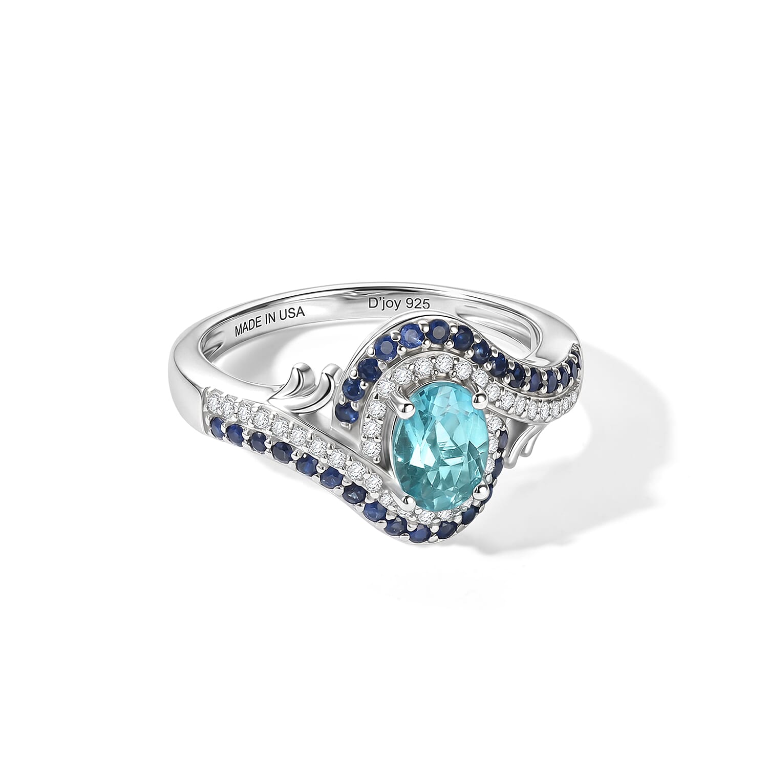 D'Joy Premium Betroka Blue Apatite, Multi Gemstone Ring in Rhodium Over Sterling Silver (Size 5.0) 1.50 ctw