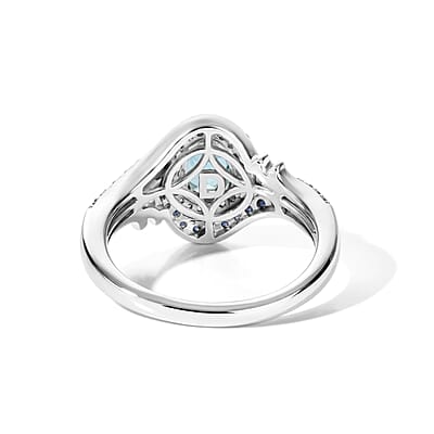D'Joy Premium Betroka Blue Apatite and Multi Gemstone 1.50 ctw Ocean Wave Ring in Rhodium Over Sterling Silver (Size 5.0)