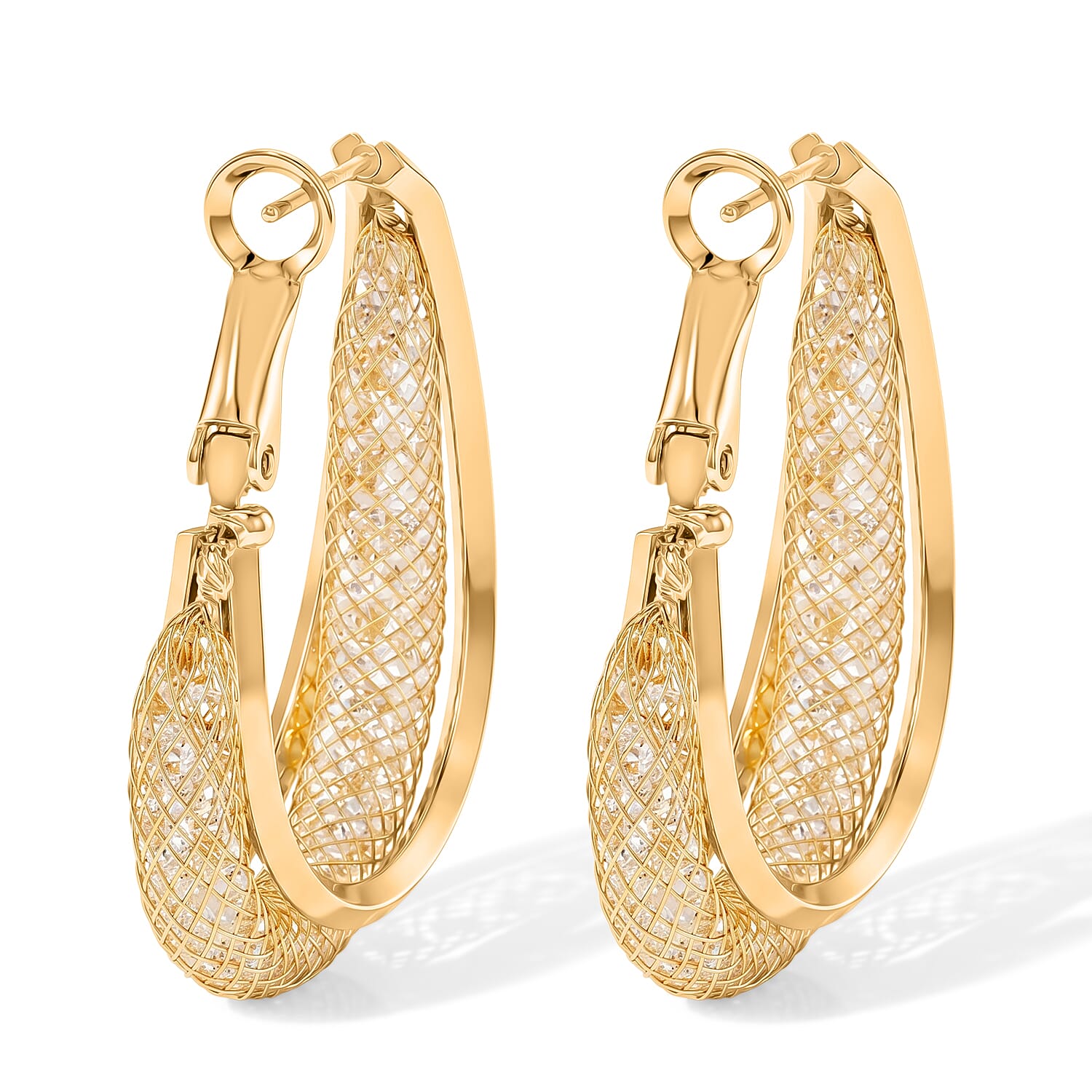 Simulated Diamond Sculpted Hoop Earring in Goldtone