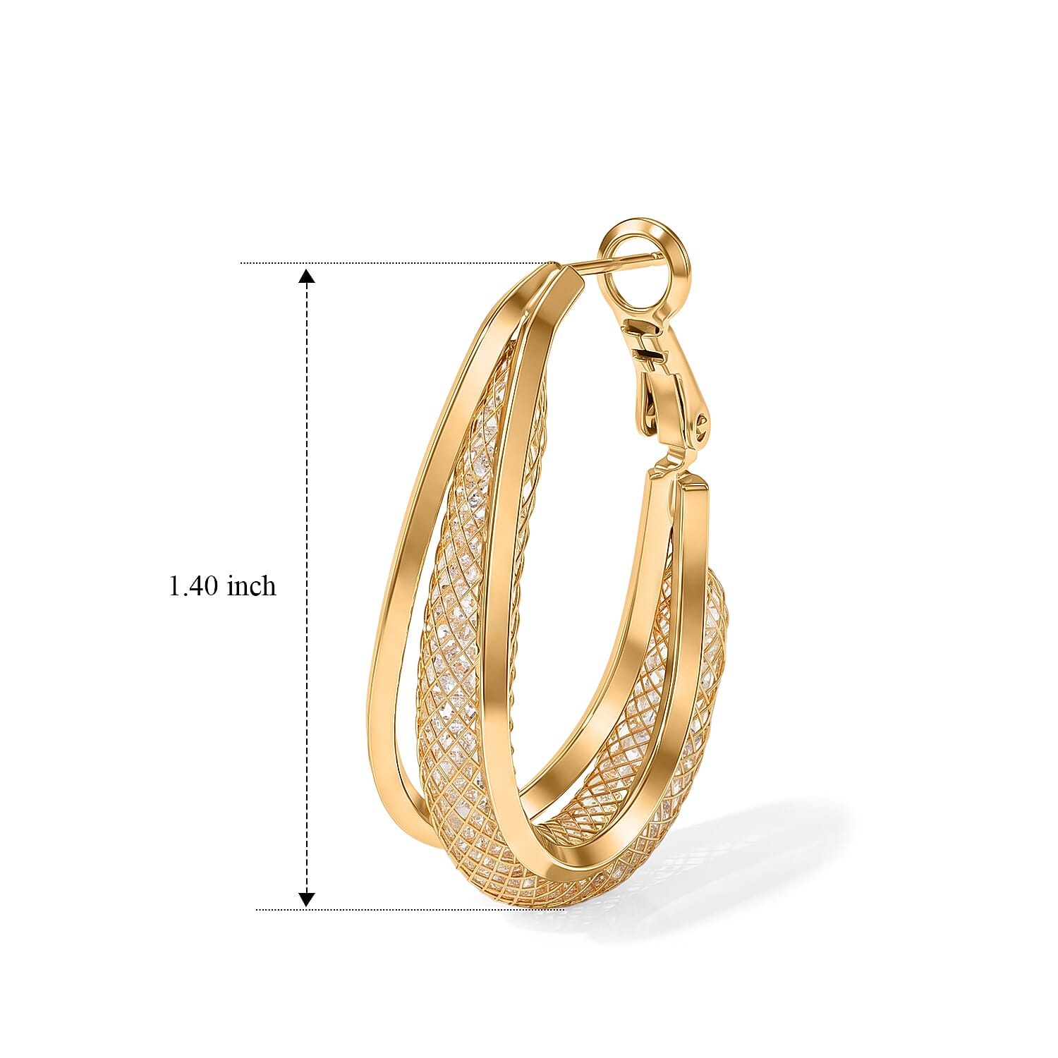 Simulated Diamond Sculpted Hoop Earring in Goldtone