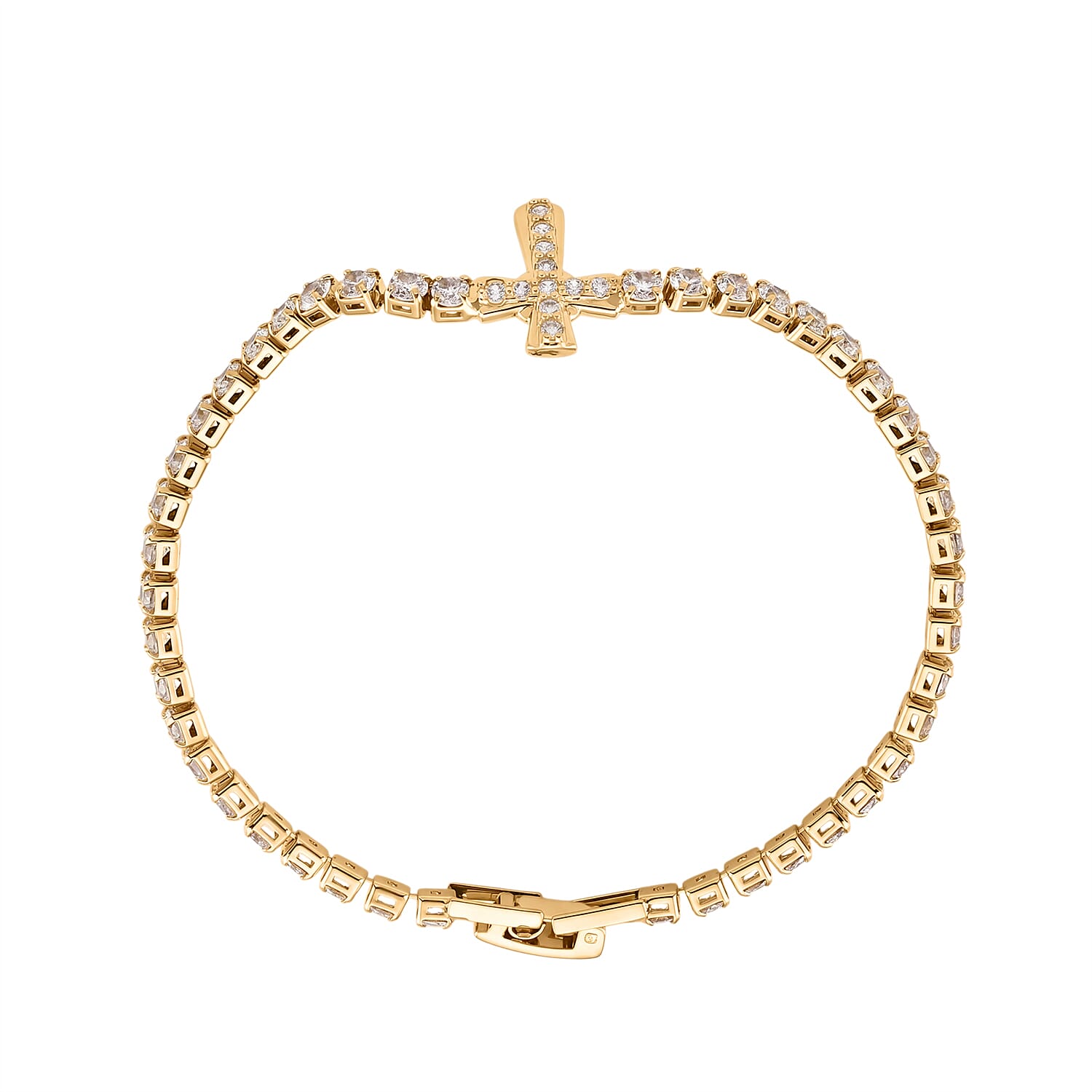 Simulated Diamond Cross Tennis Bracelet in Goldtone (7.25 In)