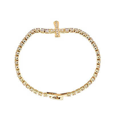 Simulated Diamond Cross Tennis Bracelet in Goldtone (7.25 In)