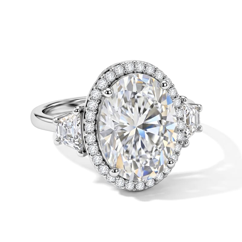 D'Joy Moissanite 10.70 ctw Halo Ring in Rhodium Over Sterling Silver (Size 5.0)
