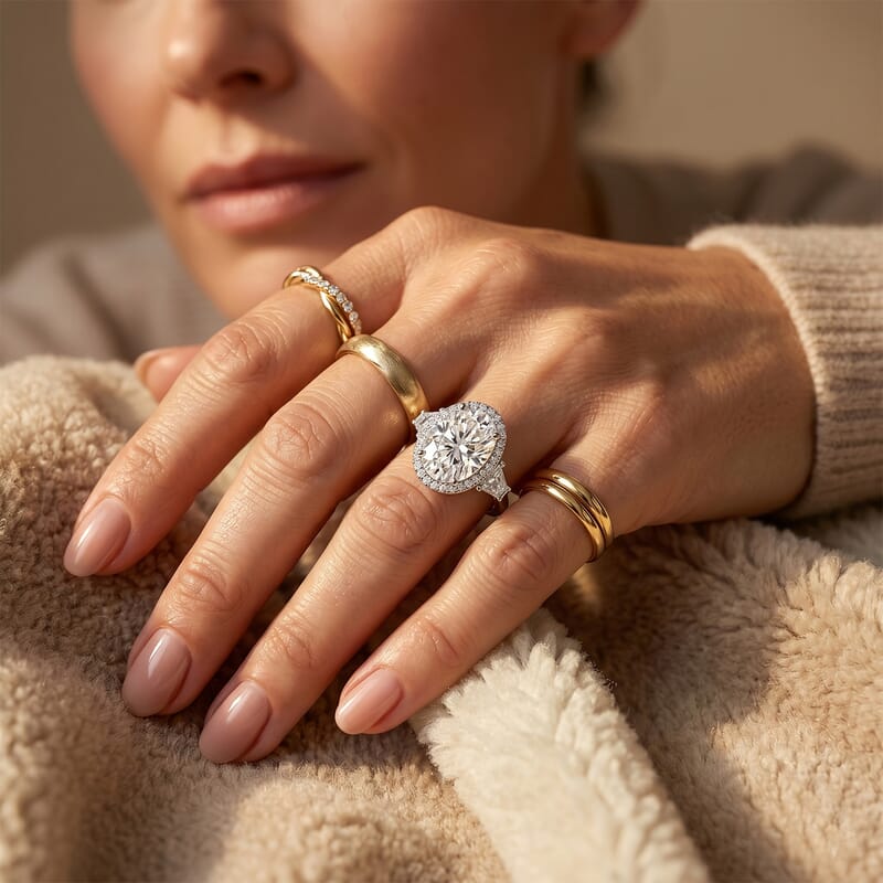 D'Joy Moissanite 10.70 ctw Halo Ring in Rhodium Over Sterling Silver (Size 5.0)