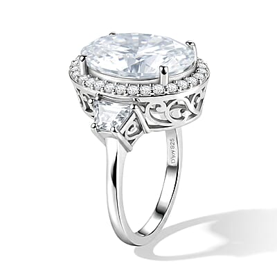 D'Joy Moissanite 10.70 ctw Halo Ring in Rhodium Over Sterling Silver (Size 5.0)
