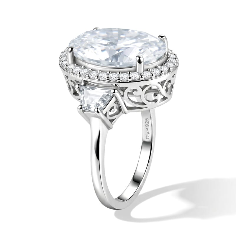 D'Joy Moissanite 10.70 ctw Halo Ring in Rhodium Over Sterling Silver (Size 5.0)