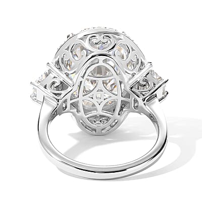 D'Joy Moissanite 10.70 ctw Halo Ring in Rhodium Over Sterling Silver (Size 5.0)