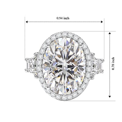 D'Joy Moissanite 10.70 ctw Halo Ring in Rhodium Over Sterling Silver (Size 5.0)