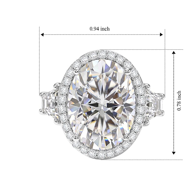 D'Joy Moissanite 10.70 ctw Halo Ring in Rhodium Over Sterling Silver (Size 5.0)