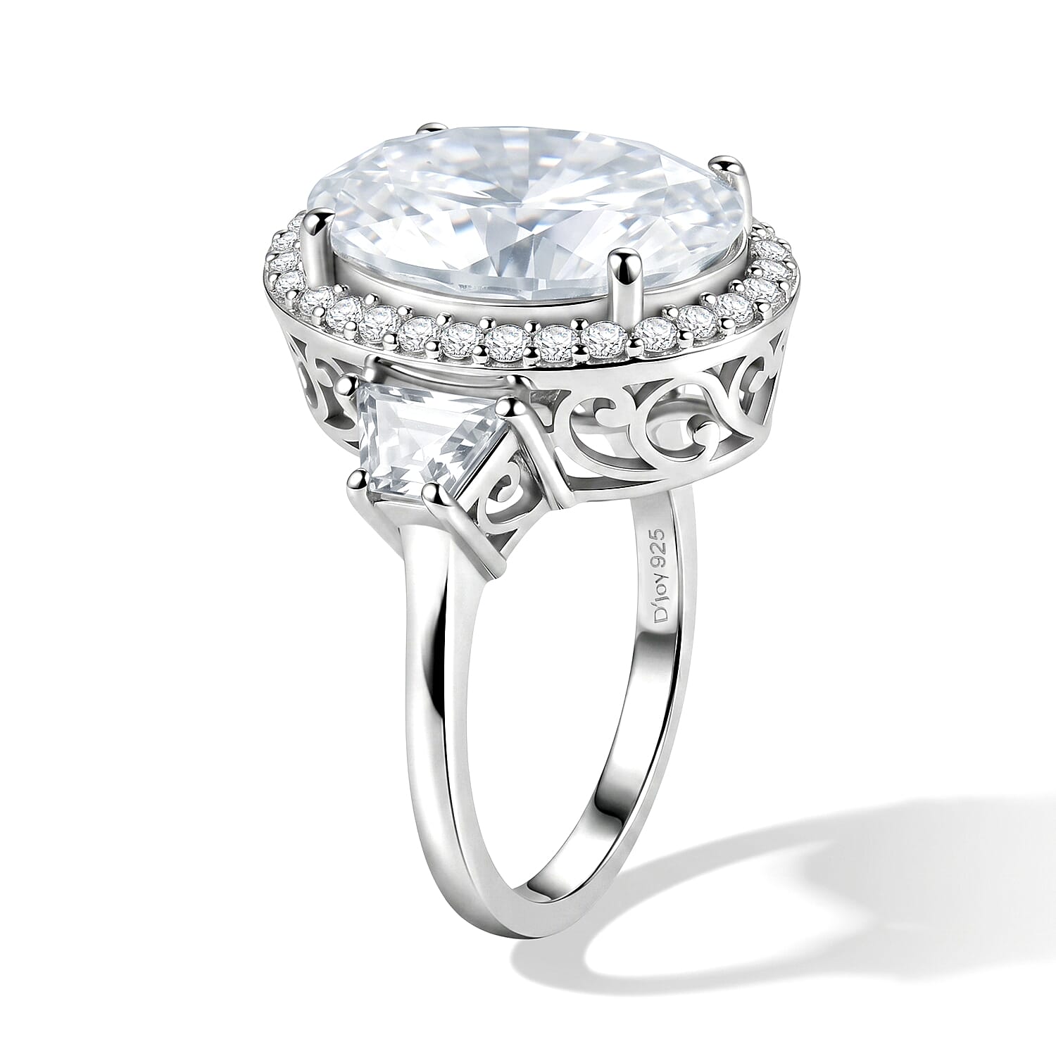 D'Joy Moissanite 10.70 ctw Halo Ring in Rhodium Over Sterling Silver (Size 6.0)