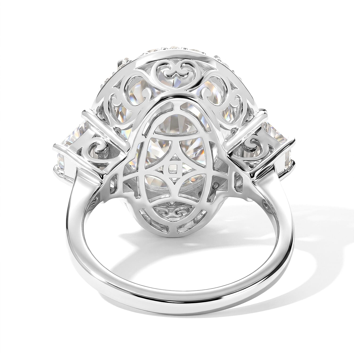 D'Joy Moissanite 10.70 ctw Halo Ring in Rhodium Over Sterling Silver (Size 6.0)