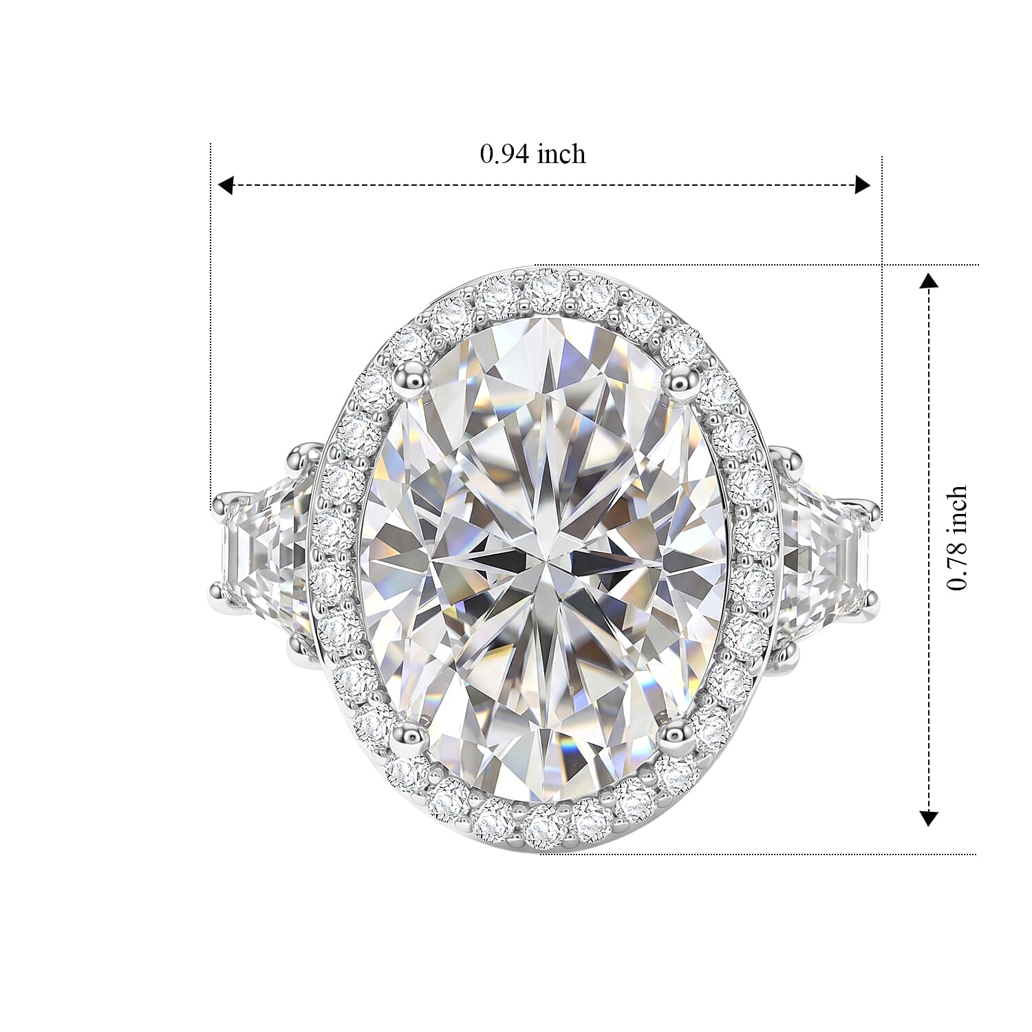 D'Joy Moissanite 10.70 ctw Halo Ring in Rhodium Over Sterling Silver (Size 6.0)