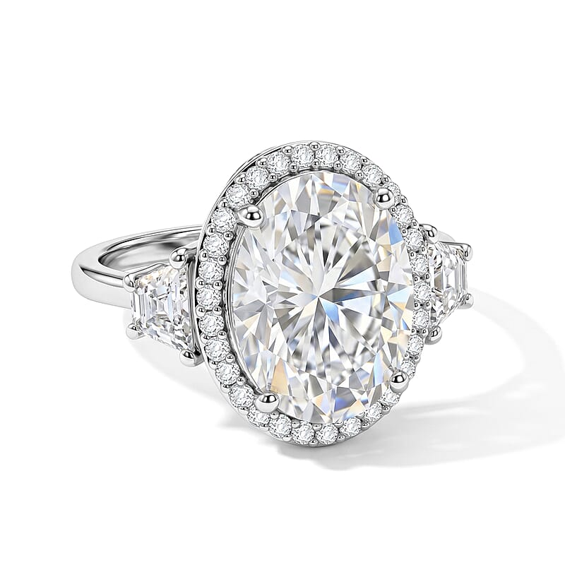 D'Joy Moissanite 10.70 ctw Ring in Rhodium Over Sterling Silver (Size 7.0)
