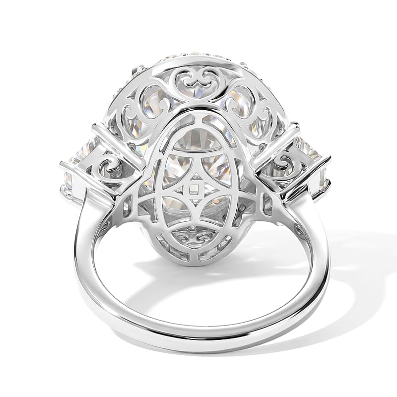 D'Joy Moissanite 10.70 ctw Ring in Rhodium Over Sterling Silver (Size 7.0)