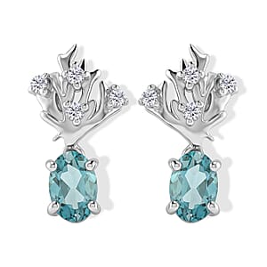 D'Joy Premium Betroka Blue Apatite and Moissanite 0.90 ctw Majestic Reef Earrings in Rhodium Over Sterling Silver