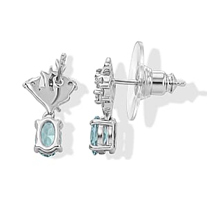 D'Joy Premium Betroka Blue Apatite and Moissanite 0.90 ctw Majestic Reef Earrings in Rhodium Over Sterling Silver