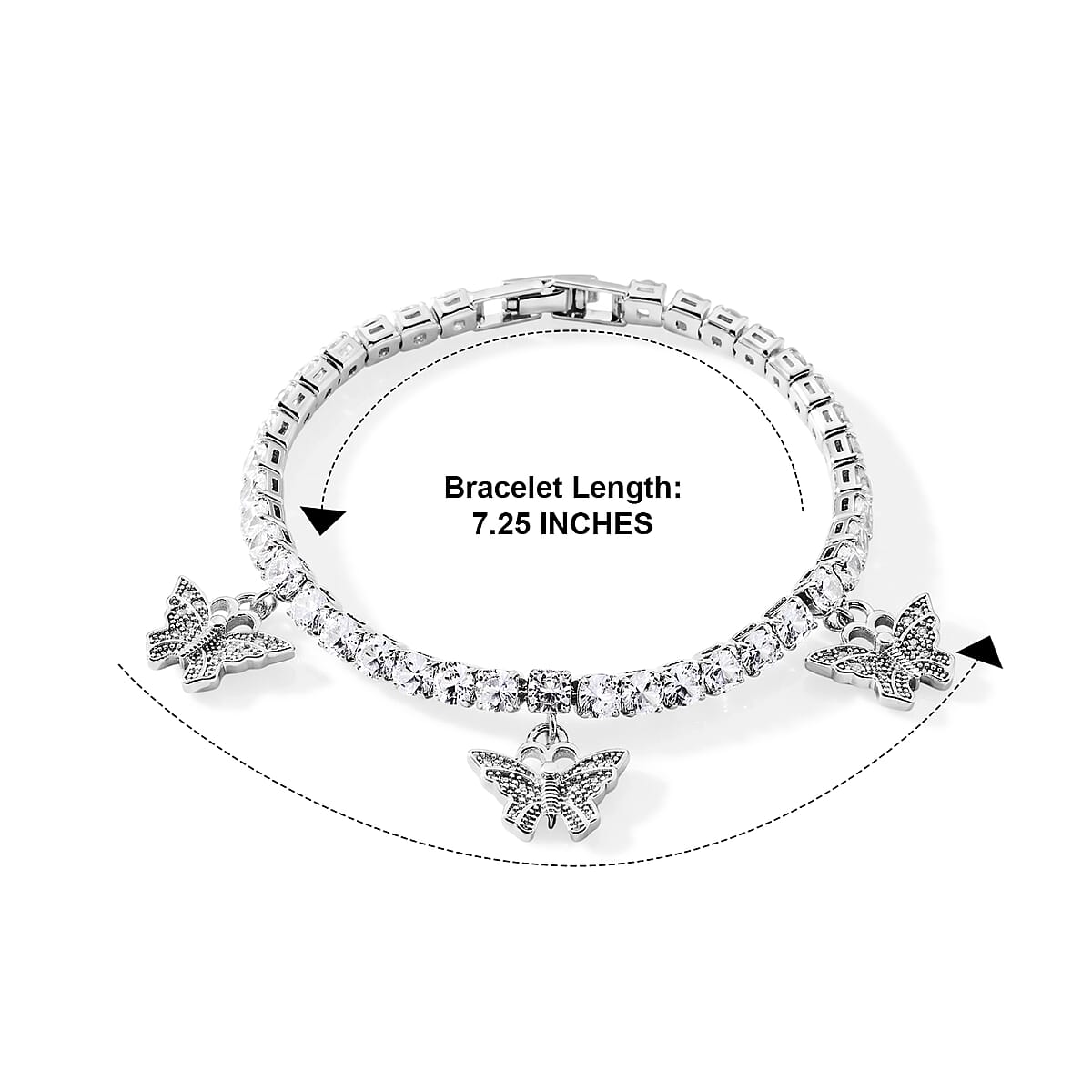 Simulated Diamond Tennis Bracelet with Hamsa Charms in Silvertone (7.25 In) 3.00 ctw image number 4
