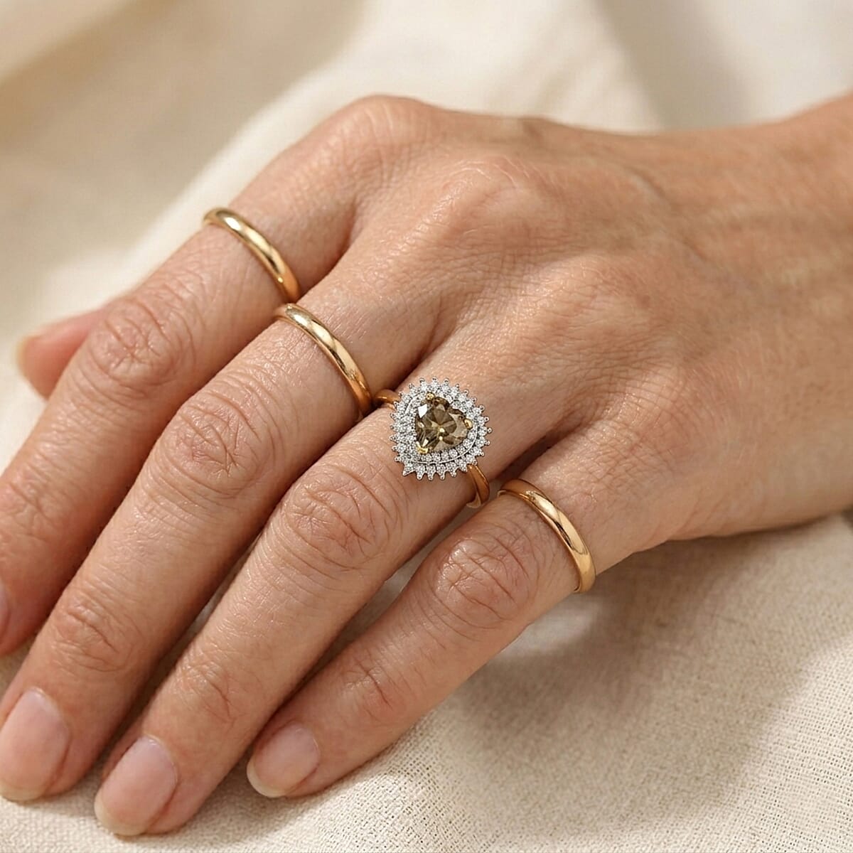 D'Joy AAA Turkizite and Moissanite 1.10 ctw Golden Romance Ring in 18K Vermeil Yellow Gold Over Sterling Silver (Size 10.0) image number 2