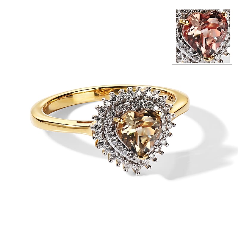D'Joy AAA Turkizite and Moissanite 1.10 ctw Golden Romance Ring in 18K Vermeil Yellow Gold Over Sterling Silver (Size 6.0)