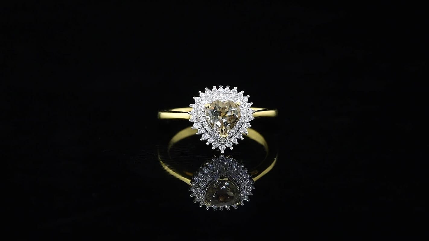 D'Joy AAA Turkizite, Moissanite Golden Romance Ring in 18K Vermeil YG Over Sterling Silver (Size 10.0) 1.10 ctw