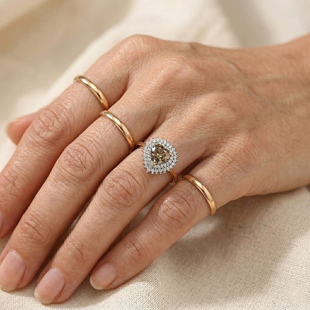 D'Joy AAA Turkizite and Moissanite 1.10 ctw Golden Romance Ring in 18K Vermeil Yellow Gold Over Sterling Silver (Size 6.0)