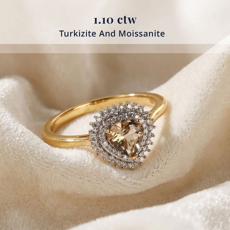 D'Joy AAA Turkizite and Moissanite 1.10 ctw Golden Romance Ring in 18K Vermeil Yellow Gold Over Sterling Silver (Size 7.0)