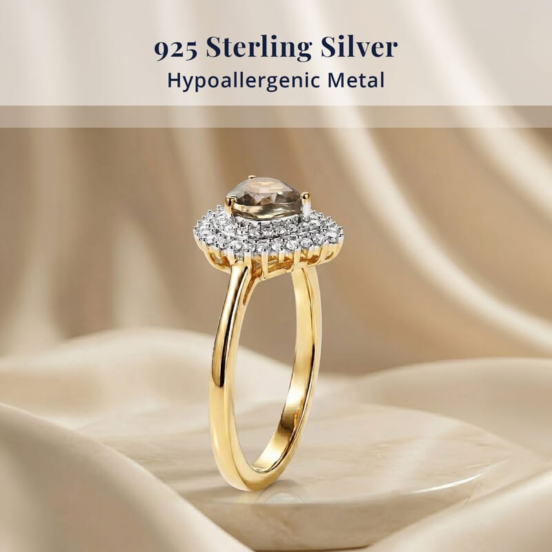 D'Joy AAA Turkizite and Moissanite 1.10 ctw Golden Romance Ring in 18K Vermeil Yellow Gold Over Sterling Silver (Size 7.0)