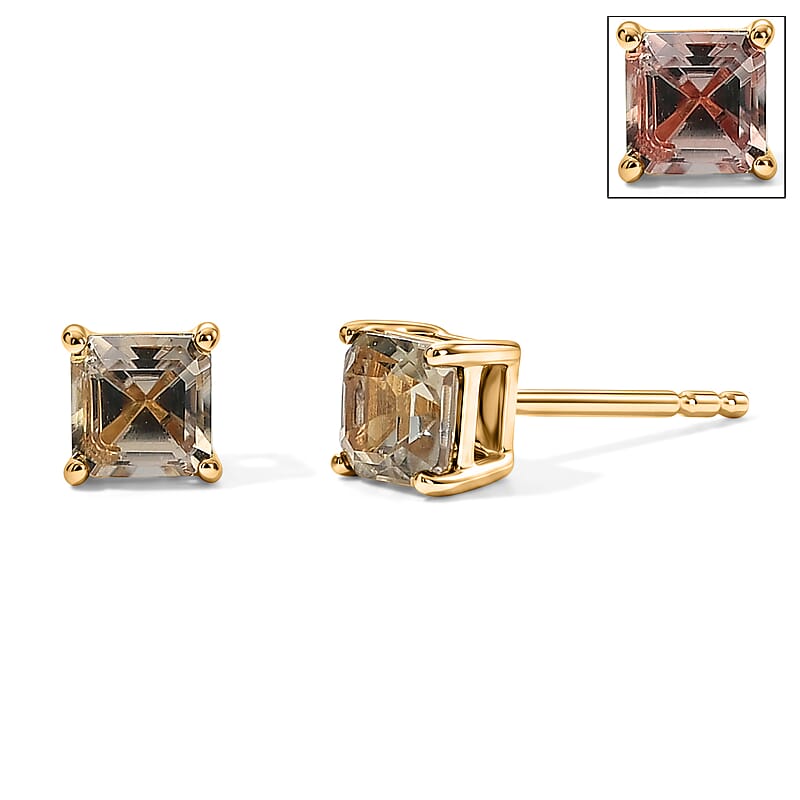 D'Joy Asscher Cut AAA Turkizite 0.90 ctw Solitaire Stud Earrings in 18K Vermeil Yellow Gold Over Sterling Silver