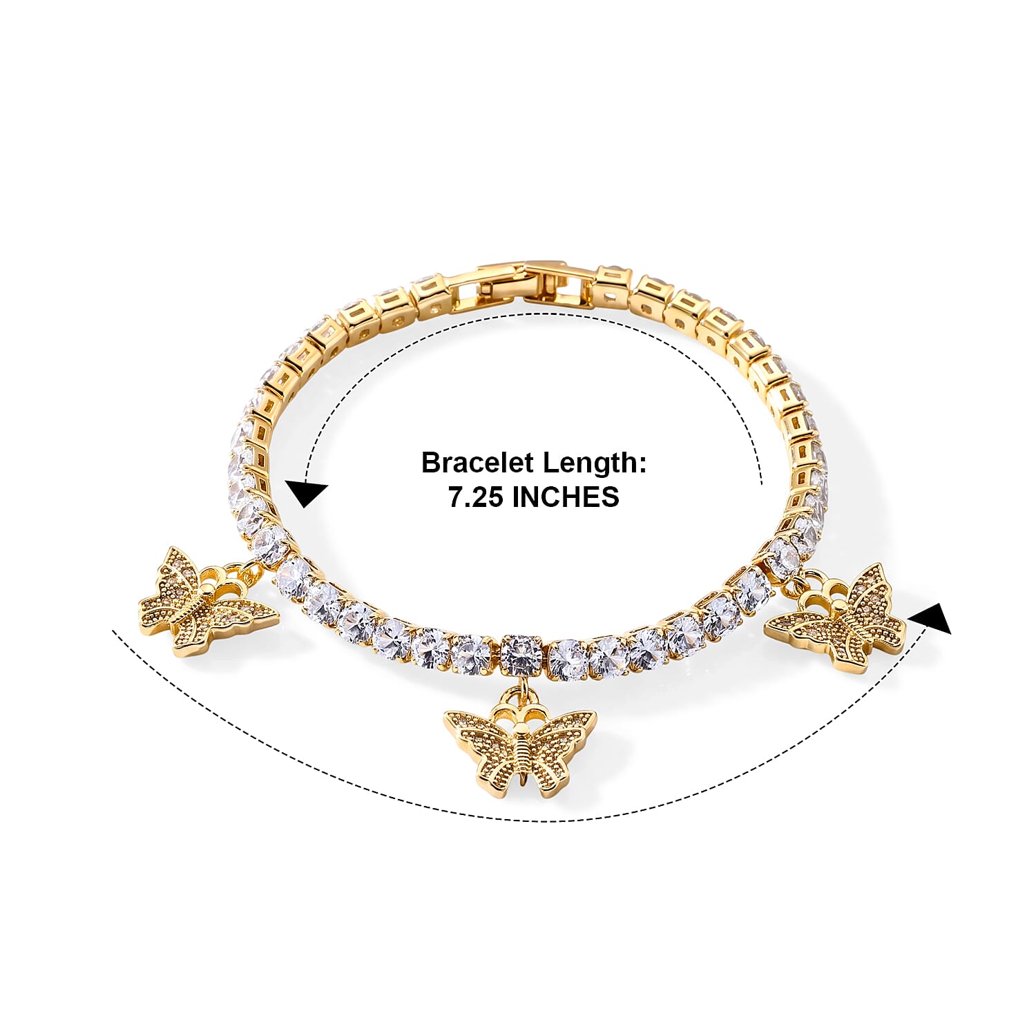 Simulated Diamond Tennis Bracelet with Butterfly Charms in Goldtone (7.00 In)