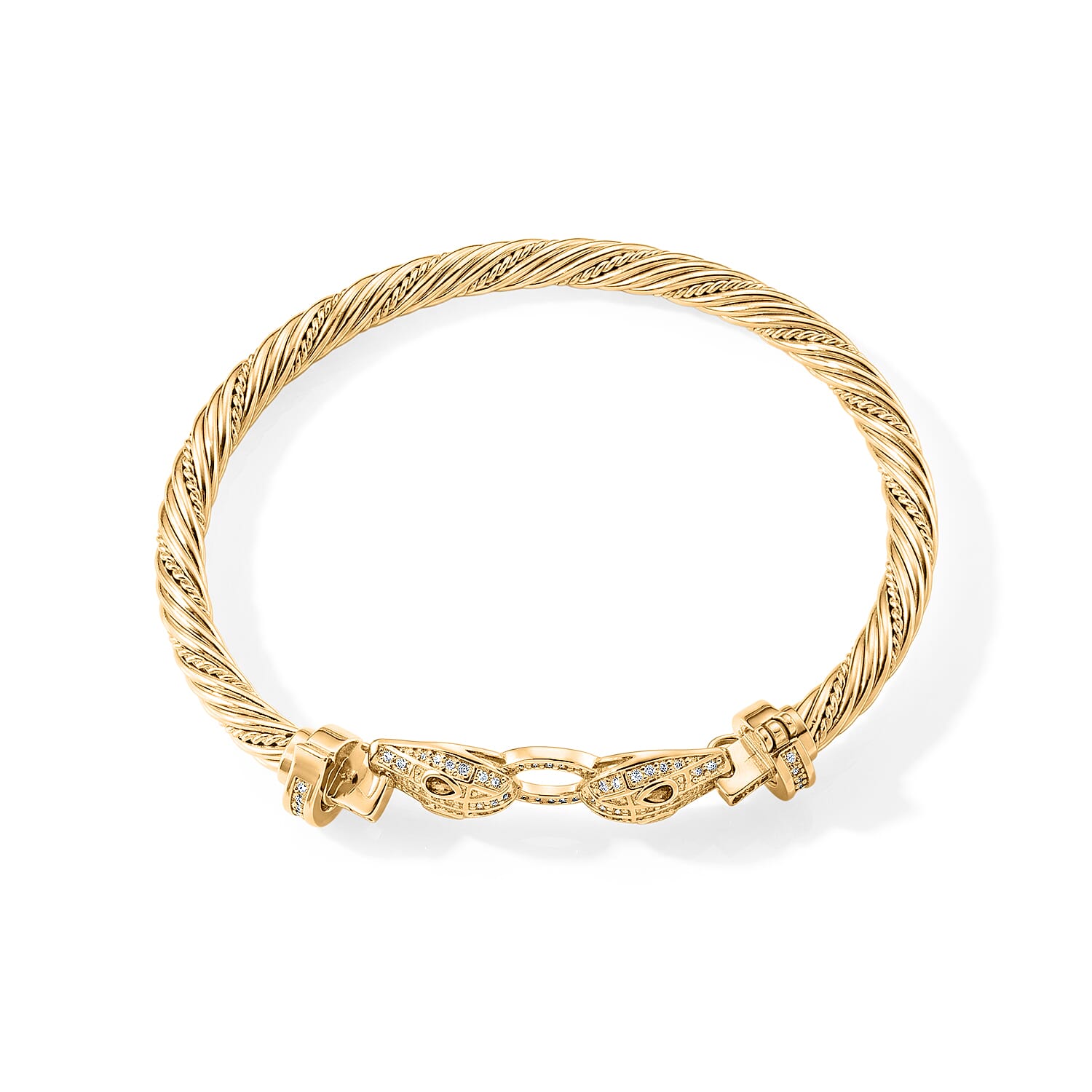 Simulated White and Green Diamond Twisted Rope Bangle Bracelet in Goldtone (7.00 In)