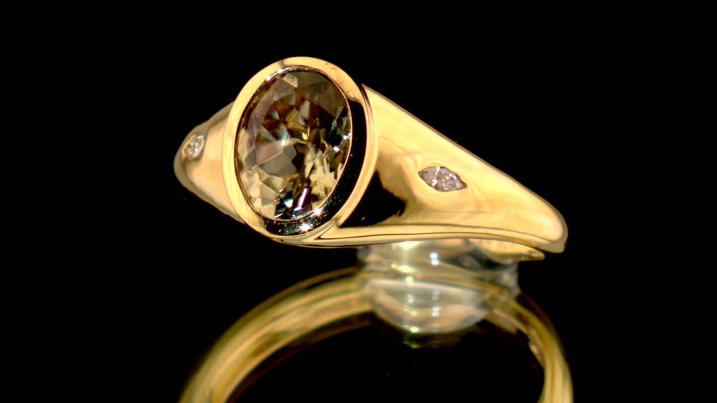 D'Joy AAA Turkizite, Moissanite Golden Dynesty Ring in 18K Vermeil YG Over Sterling Silver (Size 10.0) 1.60 ctw