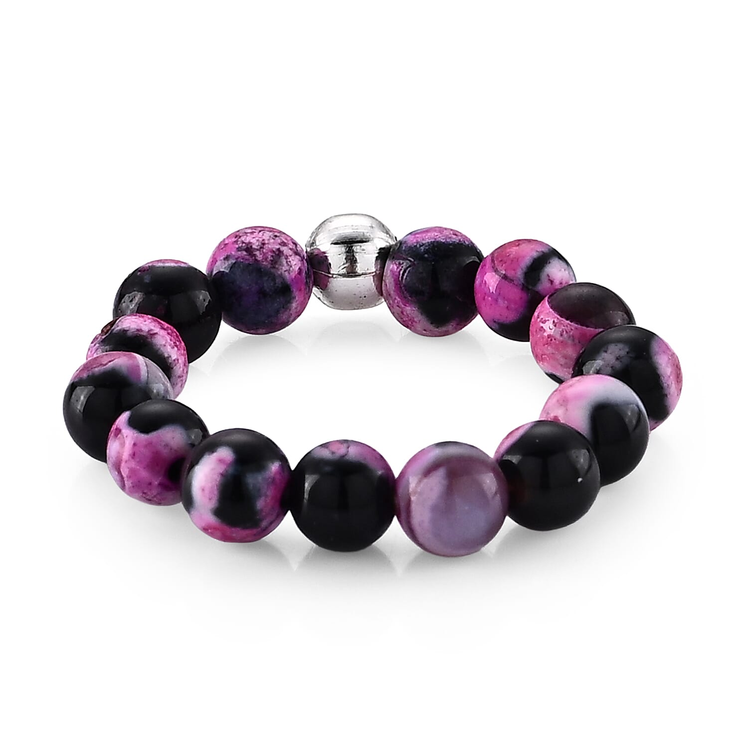 Purple Agate 15.00 ctw Beaded Ring in Silvertone (Size 6.0)