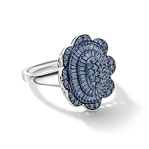 D'Joy Blue Diamond 1.00 ctw Ring in Rhodium Over Sterling Silver (Size 6.0)