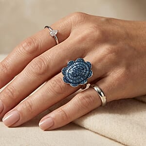 D'Joy Blue Diamond 1.00 ctw Ring in Rhodium Over Sterling Silver (Size 6.0)