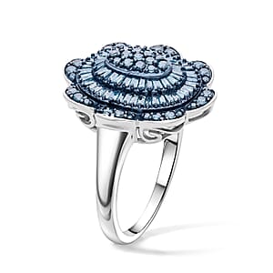 D'Joy Blue Diamond 1.00 ctw Ring in Rhodium Over Sterling Silver (Size 7.0)