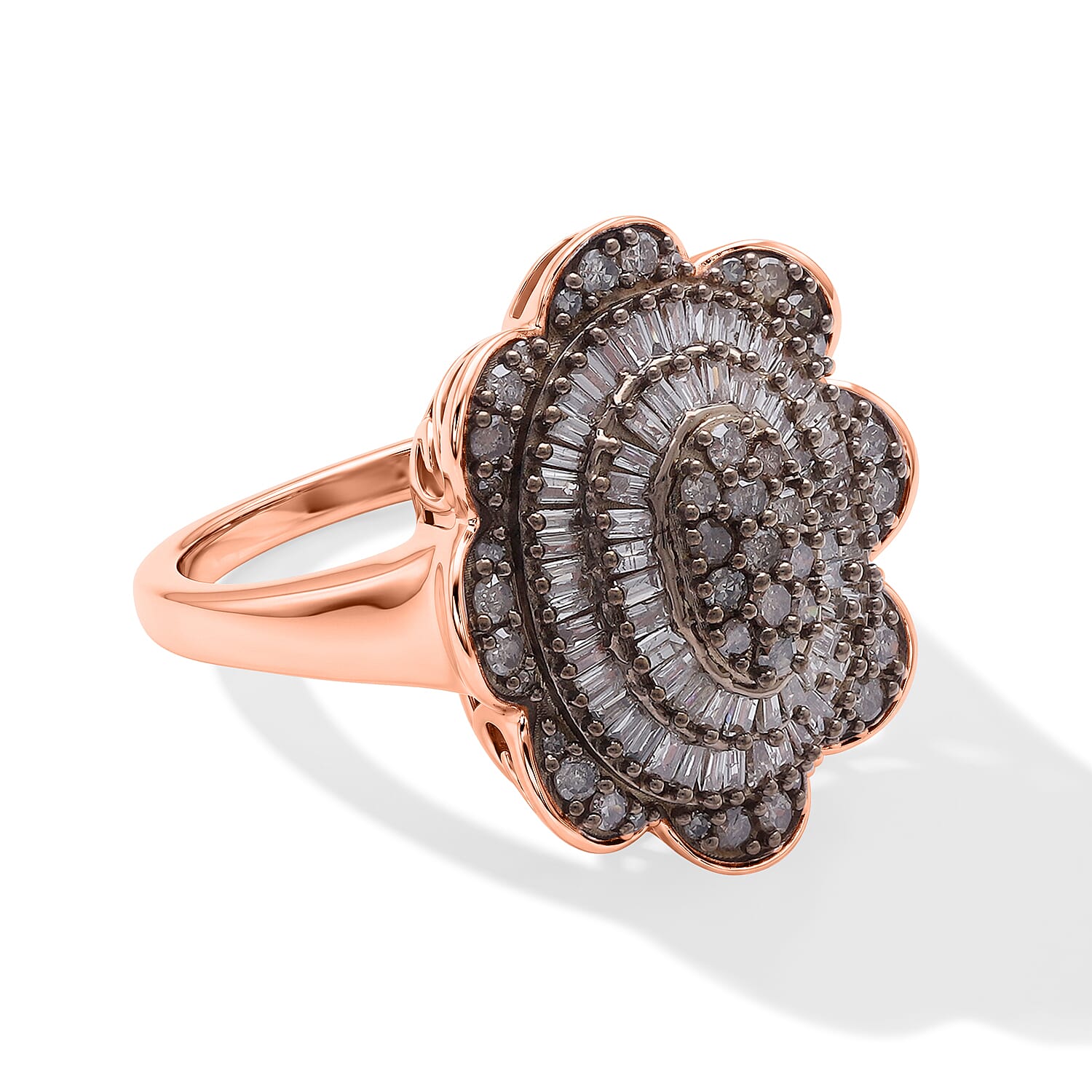 D'Joy Natural Champagne Diamond 1.00 ctw Bloom Ring in 18K Vermeil Rose Gold Over Sterling Silver (Size 6.0)