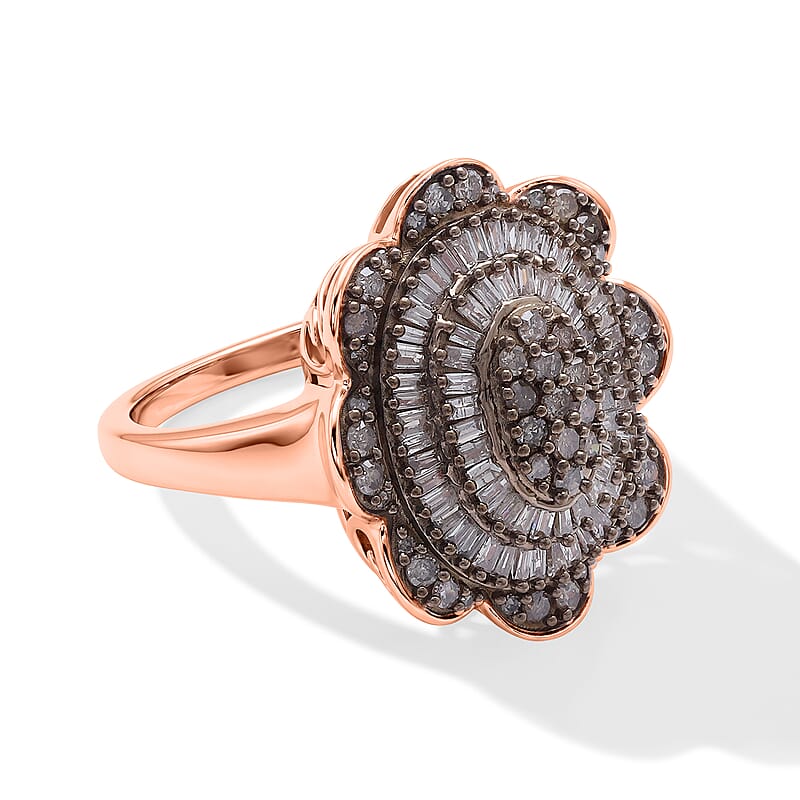 D'Joy Natural Champagne Diamond 1.00 ctw Bloom Ring in 18K Vermeil Rose Gold Over Sterling Silver (Size 6.0)