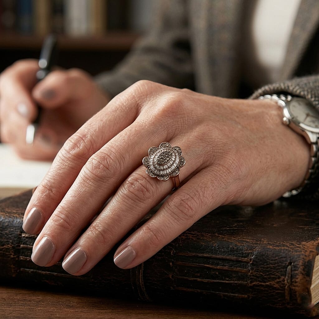 D'Joy Natural Champagne Diamond 1.00 ctw Bloom Ring in 18K Vermeil Rose Gold Over Sterling Silver (Size 6.0)