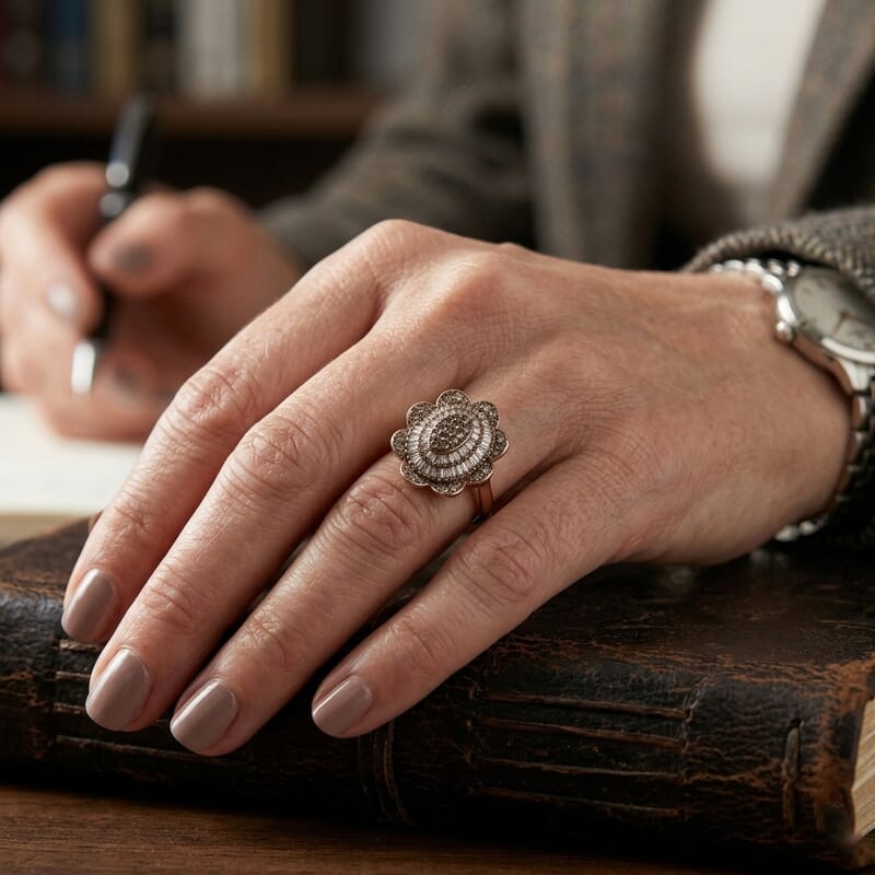 D'Joy Natural Champagne Diamond 1.00 ctw Bloom Ring in 18K Vermeil Rose Gold Over Sterling Silver (Size 6.0)