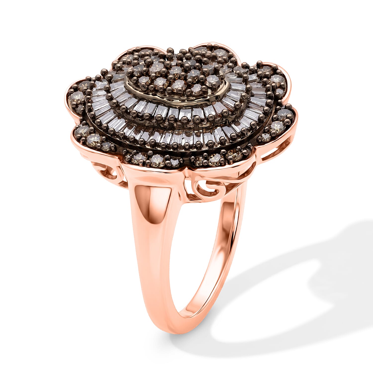 D'Joy Natural Champagne Diamond 1.00 ctw Bloom Ring in 18K Vermeil Rose Gold Over Sterling Silver (Size 6.0)